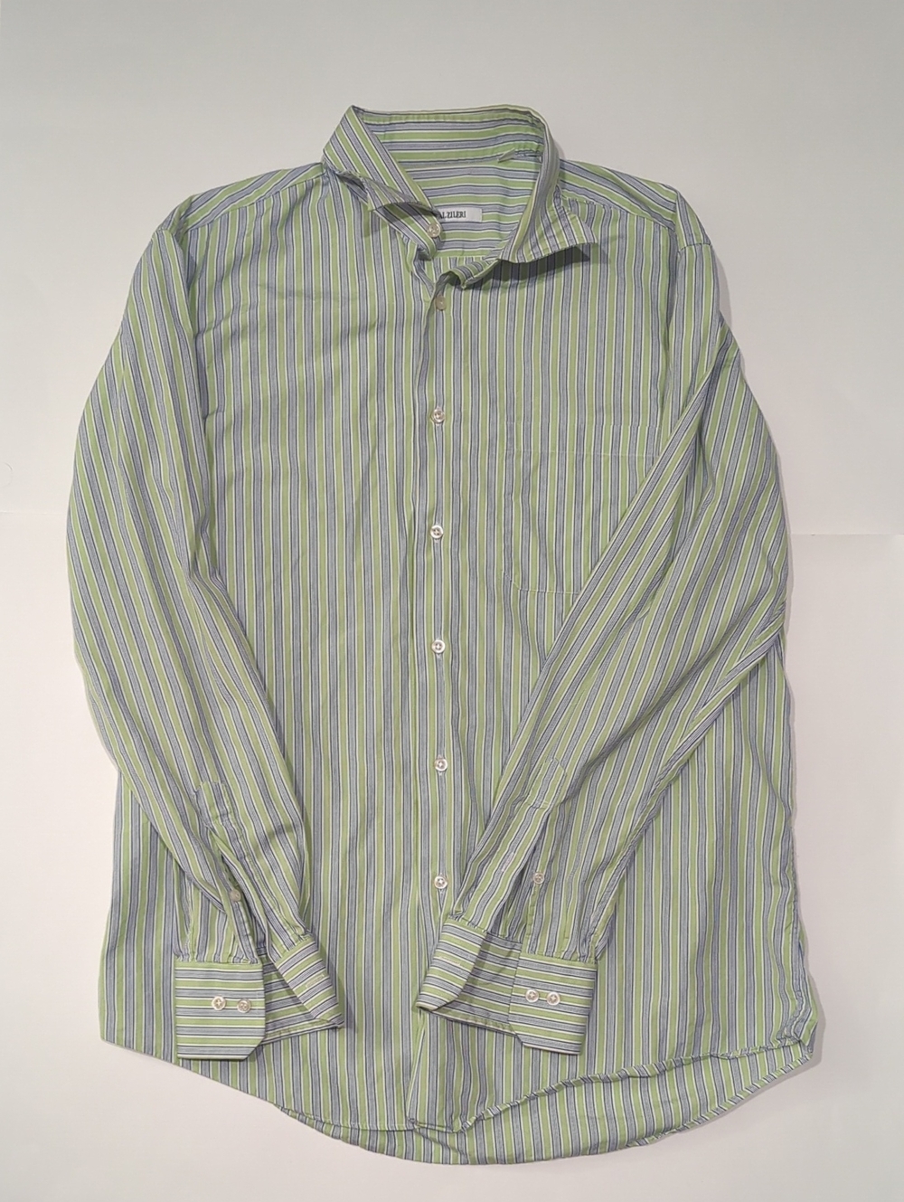 Pal Zileri Men's Striped Button Down Shirt - Green & Blue Luxury Cotton